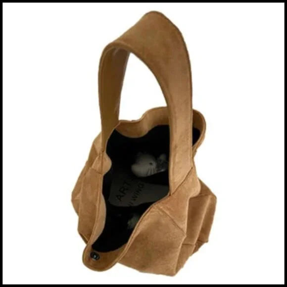 Suede Hobo Tote Bag Casual Shoulder Slouchy Handbag Large Pocket Magnetic - Picture 4 of 7